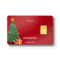 A festive red Christmas card displays a decorated tree, wrapped gifts, and a small gold bar, with "happy HOLIDAYS ITALPREZIOSI" printed on the front.
