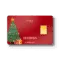 A festive red Christmas card displays a decorated tree, wrapped gifts, and a small gold bar, with "happy HOLIDAYS ITALPREZIOSI" printed on the front.