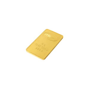 Sobre un fondo blanco liso se muestra un lingote de oro rectangular de 5 gr con bordes redondeados, etiquetado 5g FINE GOLD 999.9 ITALPREZIOSI.