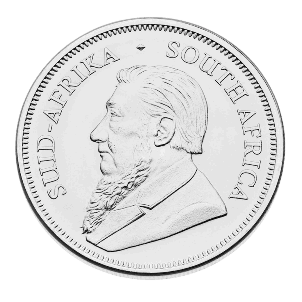 Il Krugerrand d'argento presenta sul dritto un uomo barbuto rivolto a sinistra, con "SUID-AFRIKA" sul bordo sinistro e "SOUTH AFRICA" su quello destro.