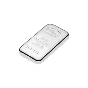 Il Lingotto Argento 5 Oz è un lingotto d'argento rettangolare con bordi arrotondati, con la dicitura "5 oz FINE SILVER 999.0" e il numero di serie, su sfondo bianco.