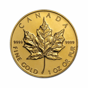 La Foglia d'acero da 1 oz Oro Anni diversi è una moneta canadese d'oro con una foglia d'acero dettagliata, la scritta "CANADA" in alto, la scritta "FINE GOLD 1 OZ OR PUR" in basso e la scritta "9999" su entrambi i lati.