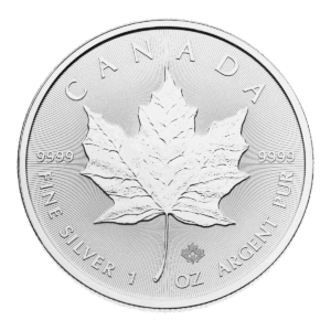 La Foglia d'acero d'argento è una moneta canadese con una dettagliata foglia d'acero al centro, delimitata da "CANADA", "FINE SILVER 1 OZ ARGENT PUR" e "9999" su ciascun lato della foglia.