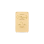 A rectangular 5-gram gold bar with rounded edges, featuring the inscription “ITALpreziosi ITALY 5 g FINE GOLD 999.9” on a white background.