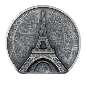 2 oz silver collectible coin featuring the Eiffel Tower and the inscription "Paris Eiffel Tower 2024".