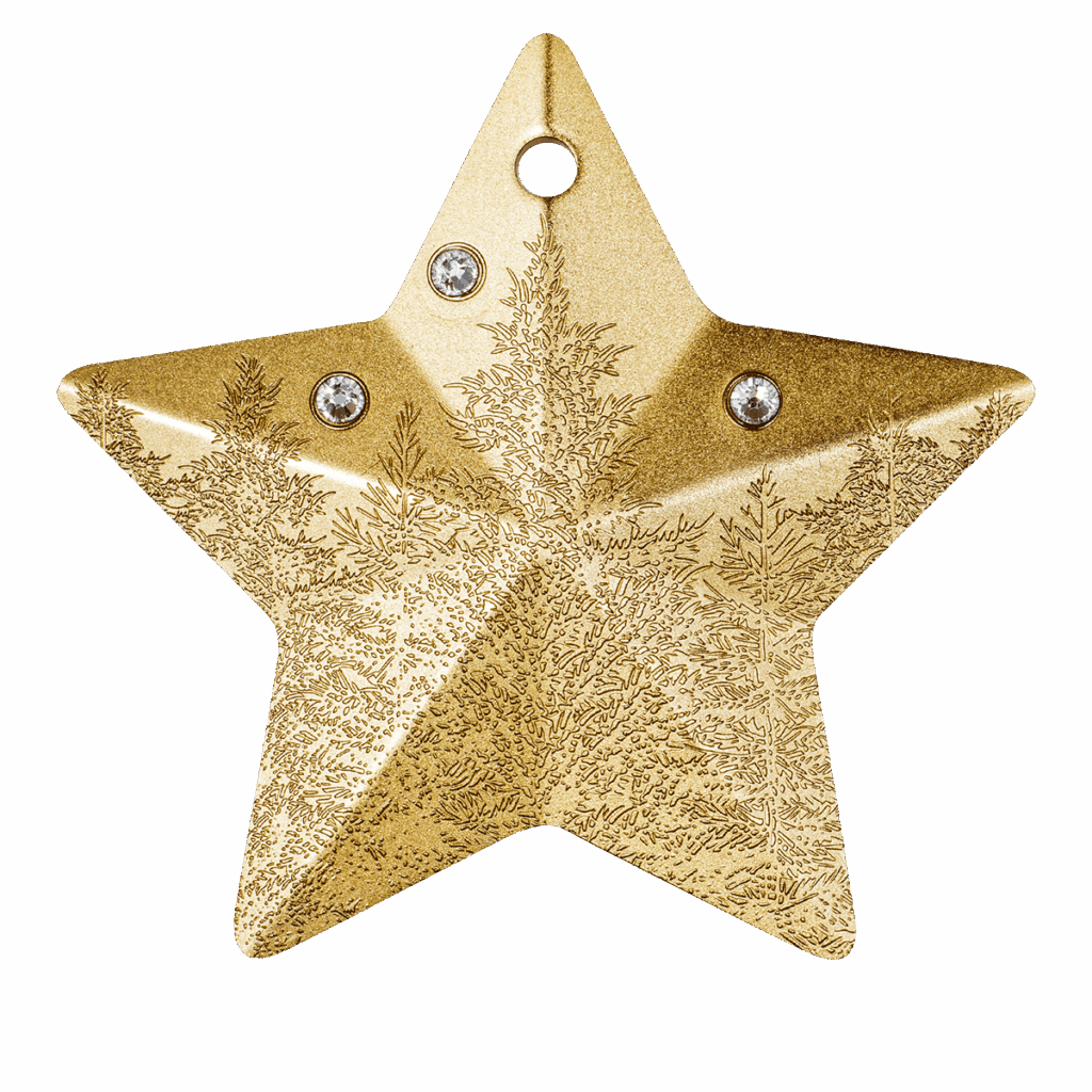 Moneta da collezione in argento 1oz Decorazione Natalizia – Foresta Invernale Dorata a forma di stella.