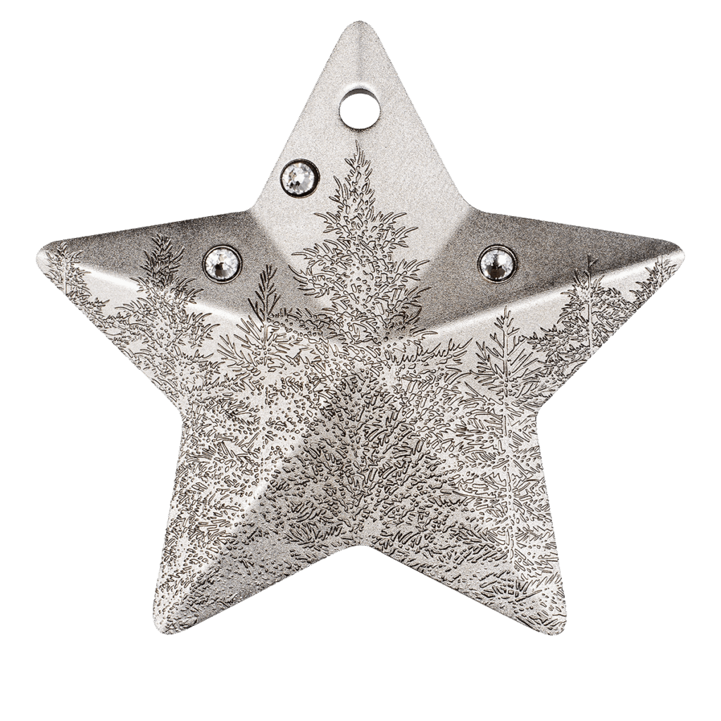 Moneta da collezione in argento 1oz Decorazione Natalizia – Foresta Invernale Argento a forma di stella.