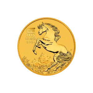 La moneda de oro de 1/10 oz del Año del Caballo 2026 representa un caballo.