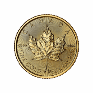 2026 Maple Leaf 1/2 oz gold coin featuring a maple leaf and the inscriptions "Canada Fine gold 1/2 oz pur 999.9"
