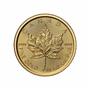 2026 Maple Leaf 1/4 oz gold coin featuring a maple leaf and the inscriptions "Canada Fine gold 1/4 oz pur 999.9".