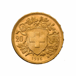 La moneta d'oro Marengo presenta uno scudo con una croce centrale, affiancata da rami di alloro e quercia. Accanto allo scudo compaiono il numero 20 e le lettere FR, che indicano la denominazione della moneta.