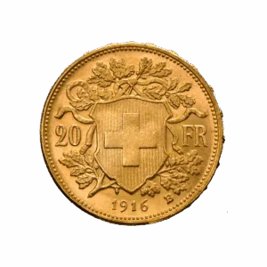 La moneta d'oro Marengo presenta uno scudo con una croce centrale, affiancata da rami di alloro e quercia. Accanto allo scudo compaiono il numero 20 e le lettere FR, che indicano la denominazione della moneta.