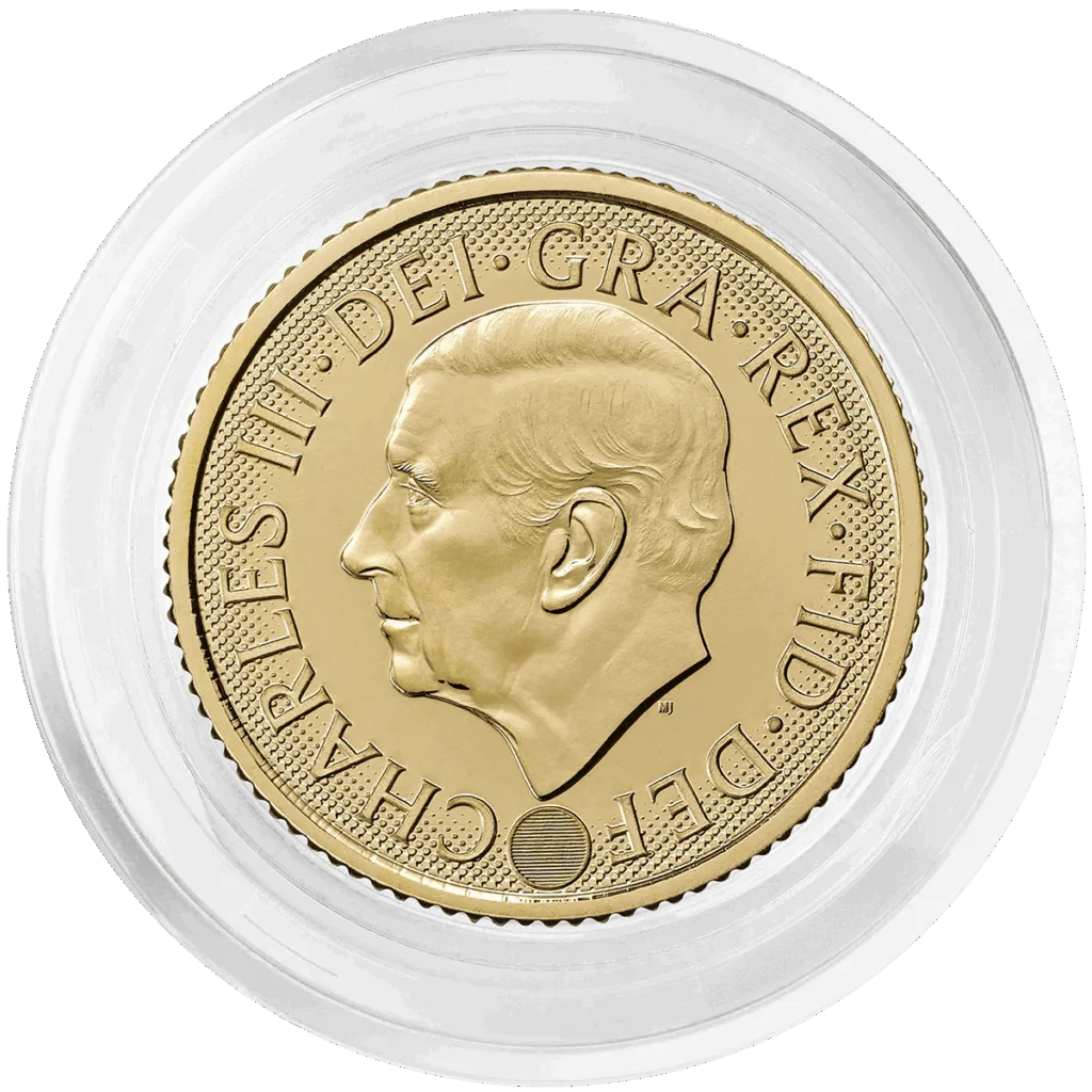 In blister pack, reverse with a left-facing portrait of King Charles III and the legend “CHARLES III · DEI · GRA · REX · FID · DEF”.