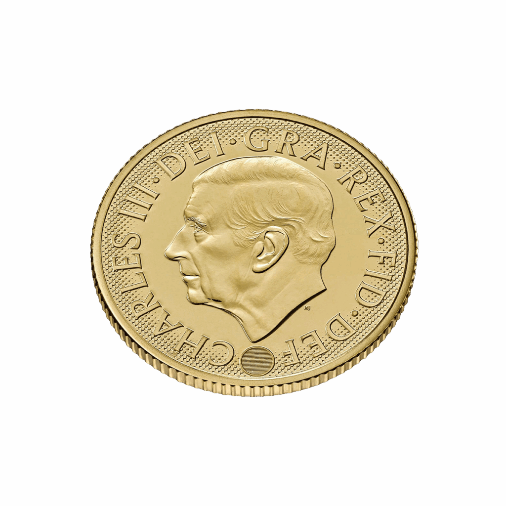 Vista desde arriba, reverso con el retrato de perfil izquierdo del rey Carlos III y la leyenda “CHARLES III · DEI · GRA · REX · FID · DEF” a lo largo del borde.