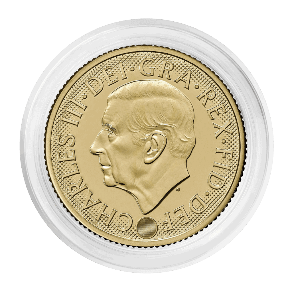 En blíster, reverso con el retrato de perfil izquierdo del rey Carlos III y la leyenda “CHARLES III · DEI · GRA · REX · FID · DEF” a lo largo del borde.