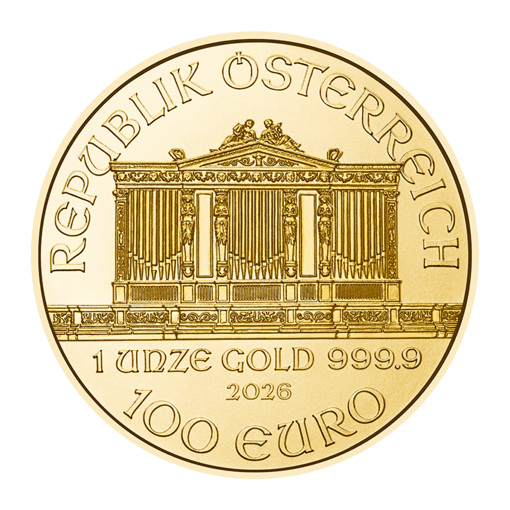 Retro della moneta da collezione Filarmonica di Vienna d'oro 2026