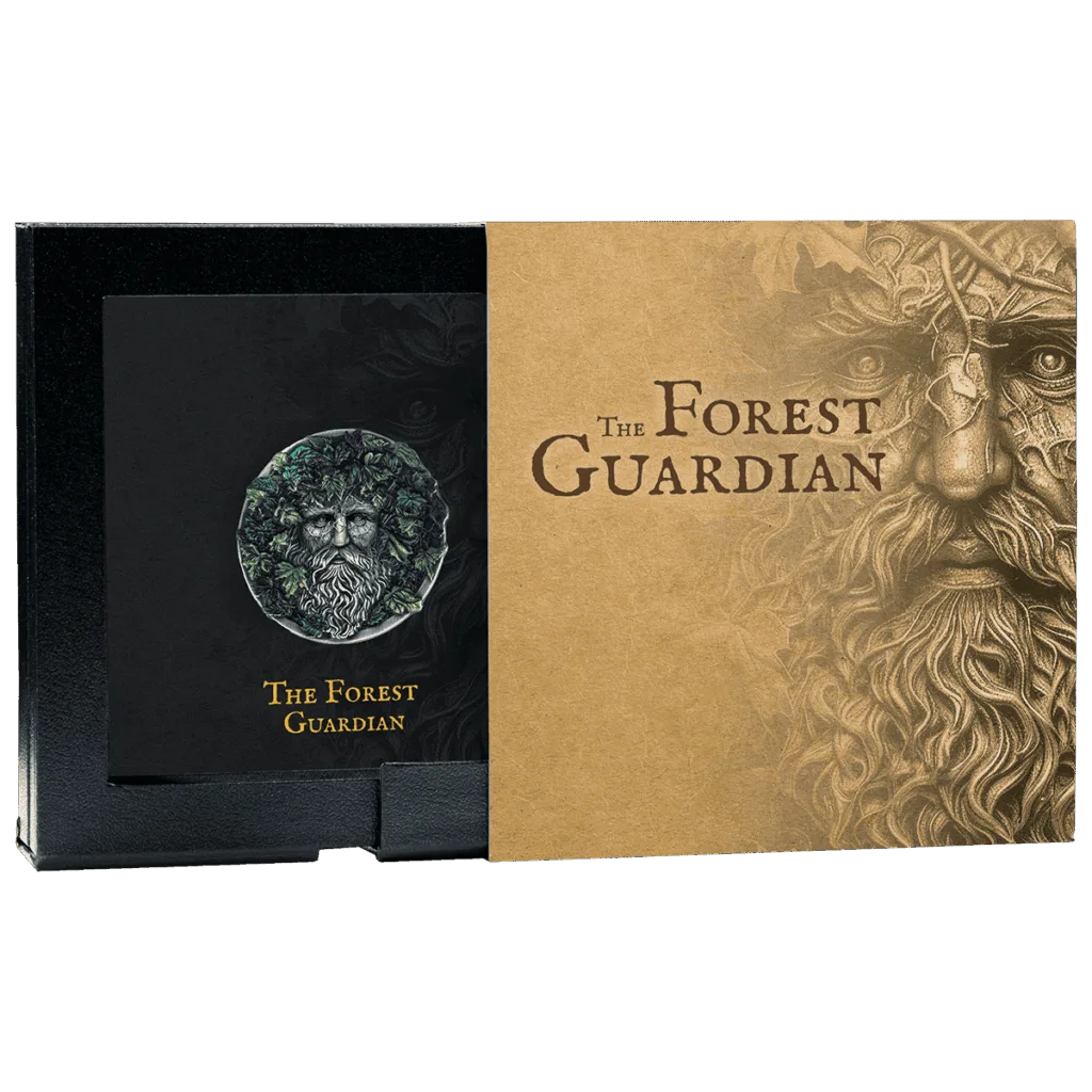 Moneta Guardiano della foresta 2025 in argento presentata in confezione da collezione con cornice