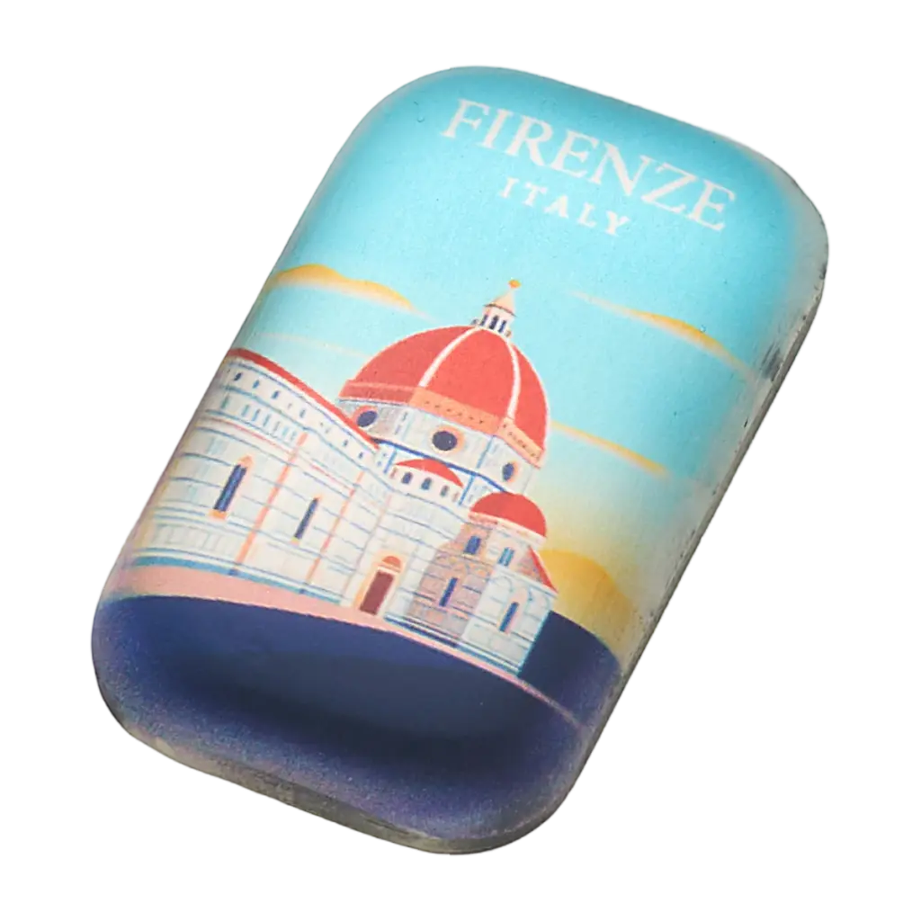Lingotto Grandi Città Firenze in argento 999 visto di tre quarti: il Duomo di Santa Maria del Fiore con la cupola rossa a colori sul fronte bombato, sotto la scritta FIRENZE ITALY.