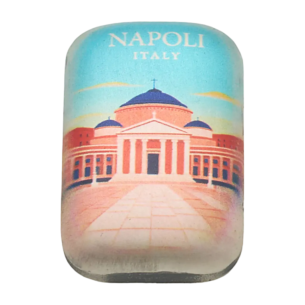 Il lingotto Grandi Città Napoli da 2 oz in argento 999 mostra a colori la basilica di San Francesco di Paola in Piazza del Plebiscito, con la scritta NAPOLI ITALY in alto.