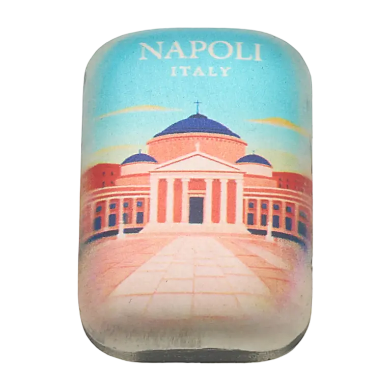 Il lingotto Grandi Città Napoli da 2 oz in argento 999 mostra a colori la basilica di San Francesco di Paola in Piazza del Plebiscito, con la scritta NAPOLI ITALY in alto.