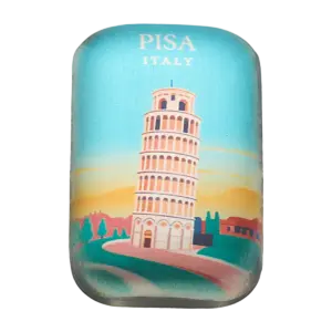 Il lingotto Grandi Città Pisa da 2 oz in argento 999 mostra a colori la Torre pendente sul prato di Piazza dei Miracoli, con la scritta PISA ITALY in alto.
