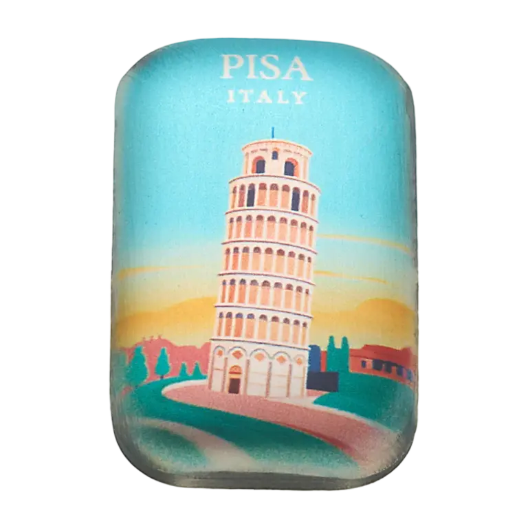 Il lingotto Grandi Città Pisa da 2 oz in argento 999 mostra a colori la Torre pendente sul prato di Piazza dei Miracoli, con la scritta PISA ITALY in alto.